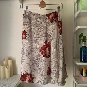 Vintage Kenzo Jungle 100% silk skirt pink with red roses